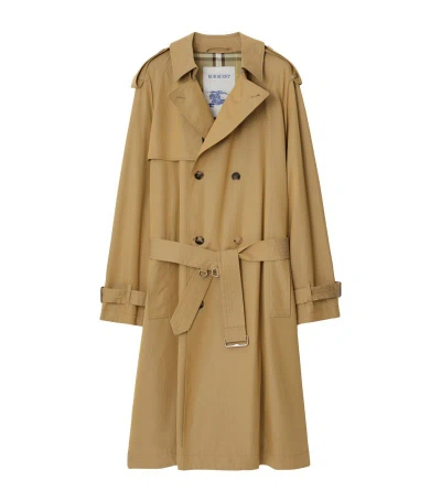 Burberry Double Breasted Cotton Gabardine Trench Coat In Brown