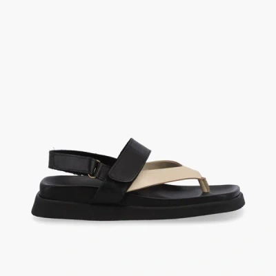 ALOHAS DECADE BICOLOR BLACK CREAM LEATHER SANDALS