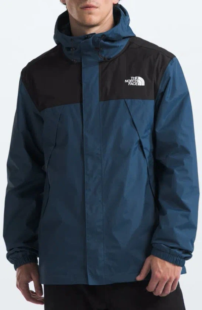 The North Face Antora Hooded Raincoat In Shady Blue,tnf Black