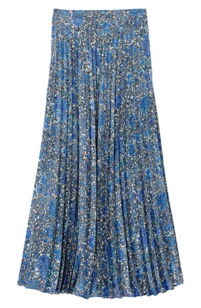 Sandro Paisley-print Pleated Midi Skirt In Bleus