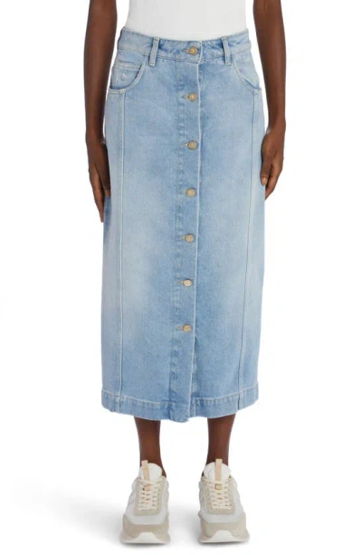 Moncler Denim Midi Skirt In Blue