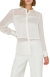 Milly Andy Sheer-panel Button-down Satin Blouse In White