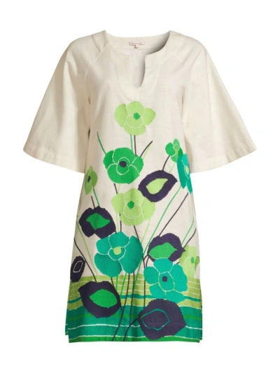 Frances Valentine Dreamy Caftan Mini Dress In Green/multi