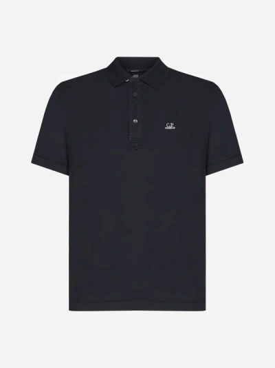 C.p. Company Cotton Polo Shirt With Logo In Total Eclipse