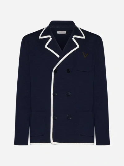 Valentino Vgold Double-breasted Wool Jacket In Navy,ivory
