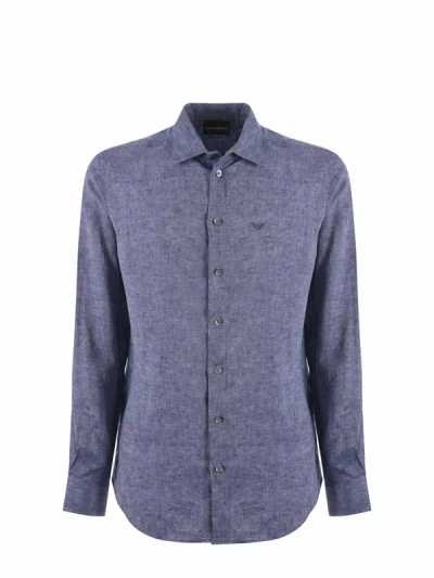 Emporio Armani Guru Collar Chambray Shirt In Purple