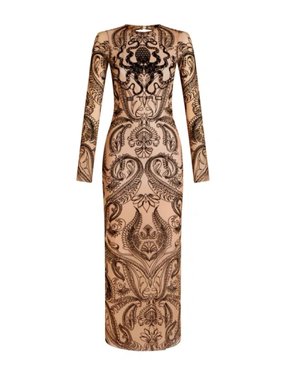 Etro Paisley-flocked Tulle Dress In Nude & Neutrals