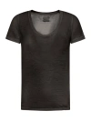 120% Lino Linen T-shirt With Deep Neckline In Black