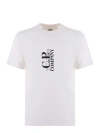 C.p. Company White T-shirt With Vertical Logo Printed On The Front In Cotton Man In Bianco Latte