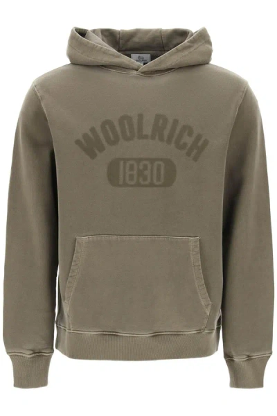 Woolrich Hooded Sweatshirt With Faded Logo In Khaki