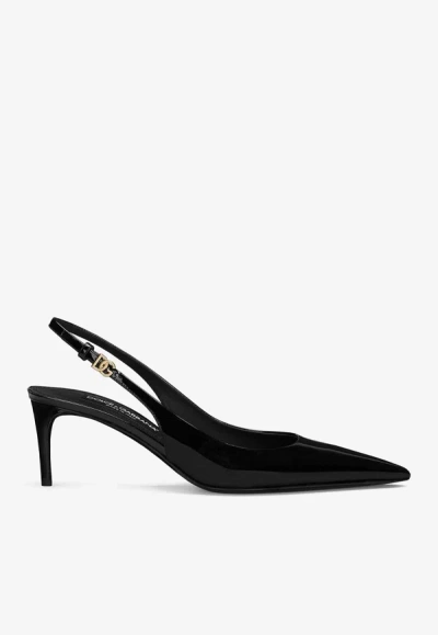 DOLCE & GABBANA 60 PATENT LEATHER SLINGBACK PUMPS