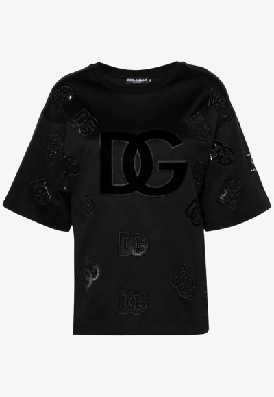 Dolce & Gabbana Dg Logo Cotton T-shirt In Black