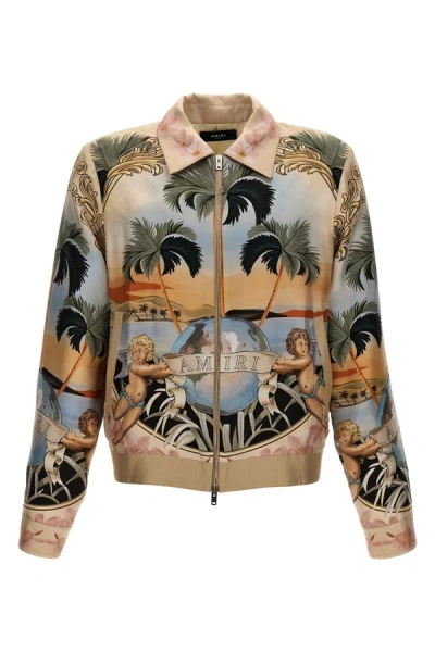 Amiri Graphic-print Silk Bomber Jacket In Neutrals