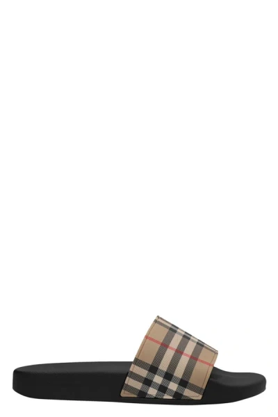 Burberry Check Print Slides In Multi