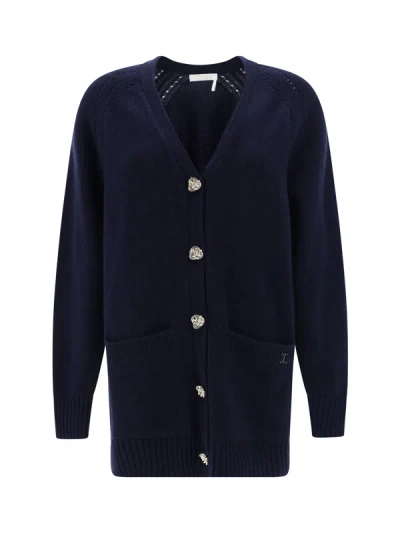 Chloé Belted Wool Knit Cardigan In Multicolor