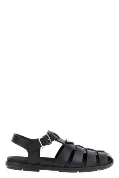 Prada Men Logo Rubber Sandals In Black