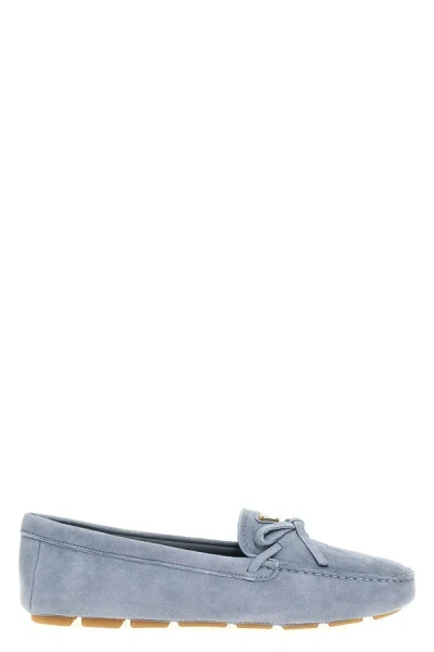 Prada Astral Blue Suede Loafer With Logo Women