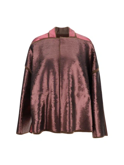 Rick Owens All-over Sequined Wool Coat In Burgundy