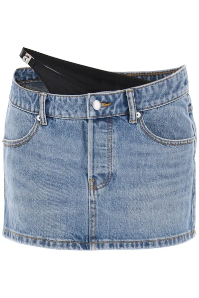 Alexander Wang Asymmetric Bikini Layer Mini Denim Skirt In Blue