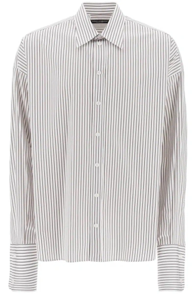 Dolce & Gabbana Camicia Oversize In Popeline A Righe In Multicolour