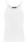 Dolce & Gabbana Classic Fit Cotton Blend Tank Top With Ribbed Texture In White