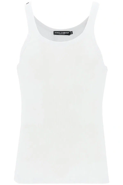 Dolce & Gabbana Classic Fit Cotton Blend Tank Top With Ribbed Texture In White