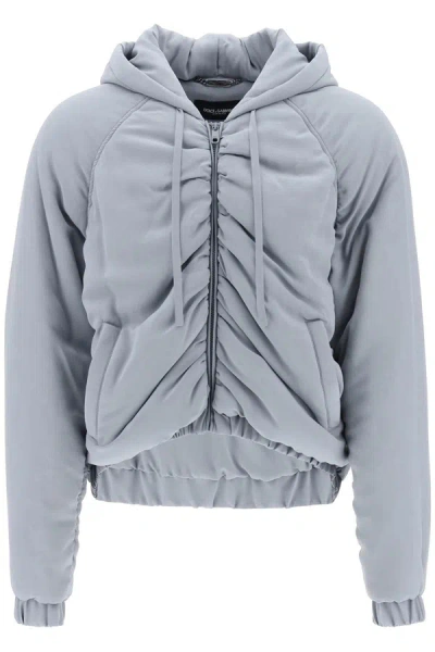 Dolce & Gabbana Cropped Satin Crepe Bomber Jacket In Grey