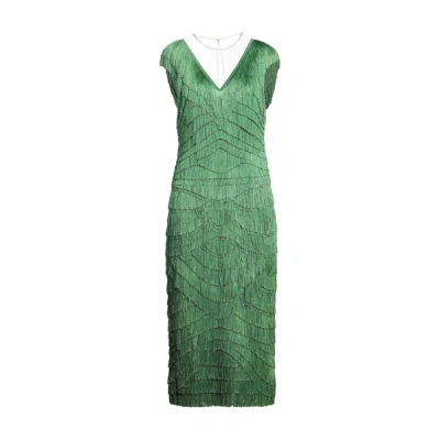 Dolce & Gabbana Fringed Tulle Midi Dress In Green