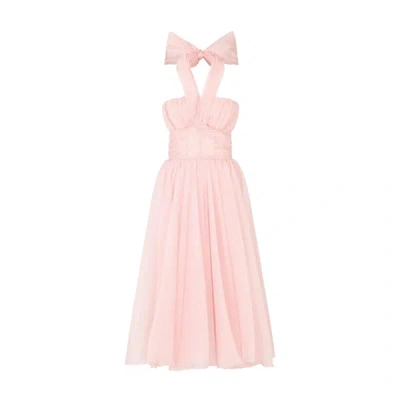 Dolce & Gabbana Pink Silk Chiffon Halter A-line Pleated Midi Dress