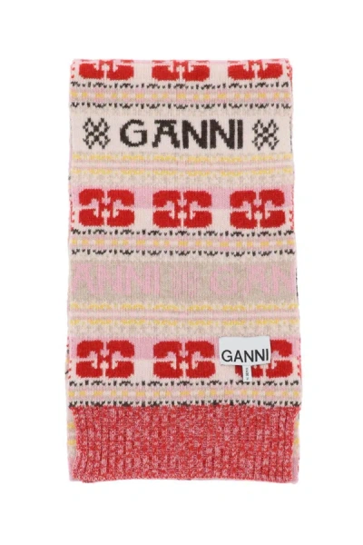 Ganni Graphic Logo Scarf In Multicolour