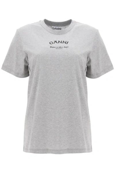 Ganni Short Sleeve White Relaxed O-neck T-shirt