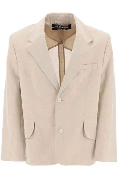 Jacquemus Titolo Linen And Wool Single-breasted Blazer In Beige