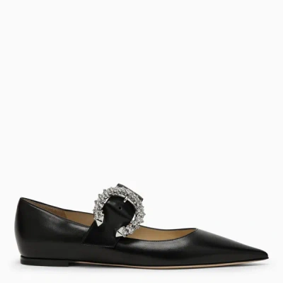 Jimmy Choo Melva Crystal-embellished Point-toe Ballet Flats In Black Leather