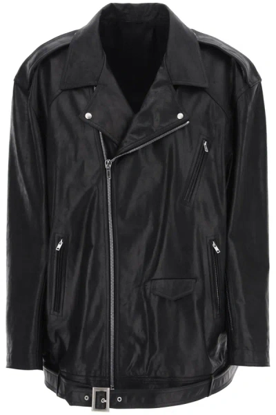 Rick Owens Leather Jackets In Black