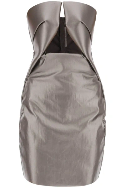 Rick Owens Gunmetal Prong Denim Minidress In Silver