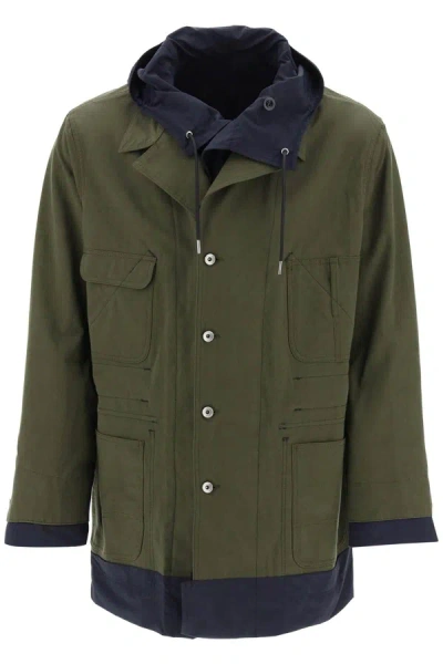 Sacai Reversible Cotton Blend Overcoat With In Mixed Colours