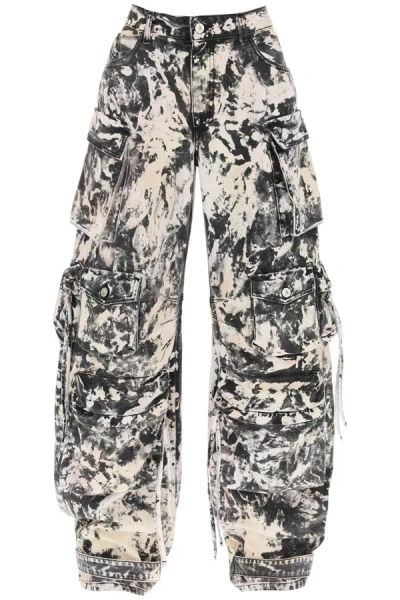 Attico Fern Printed Wide-leg Cargo Jeans In Black/white/soft Pink