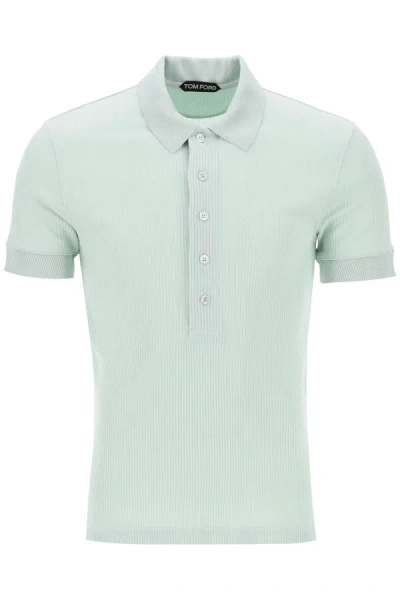 Tom Ford Slim-fit Ribbed-knit Polo Shirt In Green