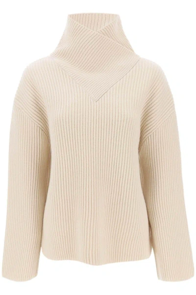 Totême Jumper With Wrapped Funnel Neck In Beige