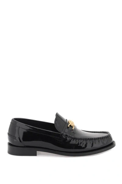 Versace Calf Leather Loafer In Black