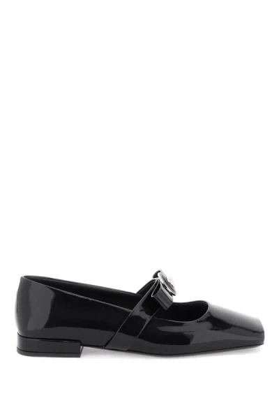 Versace Open-toe Ballet Flats In Gianni Ribbon In Black