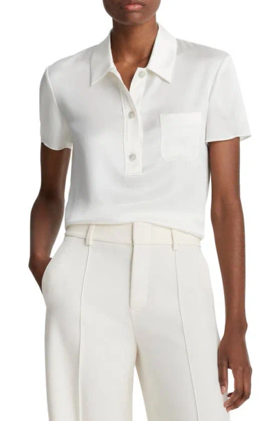 Vince Silk Charmeuse Short-sleeve Polo Shirt In Off White