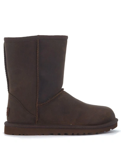 Ugg Classic Ii Short Ankle Boots In Brown Leather Vintage Effect In Marrone
