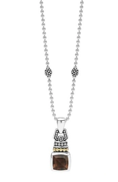 Lagos 18k Gold And Sterling Silver Caviar Color Pendant Necklace With Smoky Quartz, 16 In Smokey Quartz