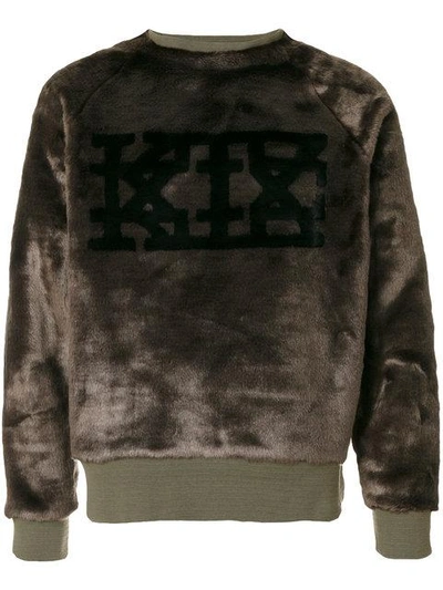 Ktz Faux Fur Logo Sweatshirt In Armygreen/black