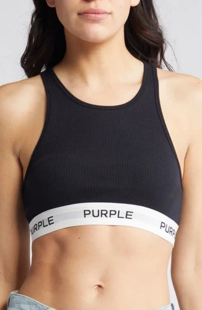 Purple Brand Stretch Cotton Rib Bralette In Black