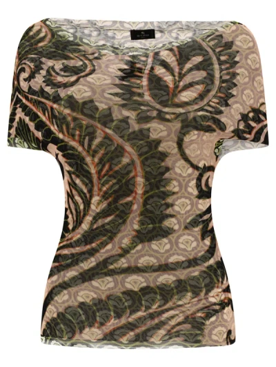 Etro Abstract-print Tulle Top In Beige