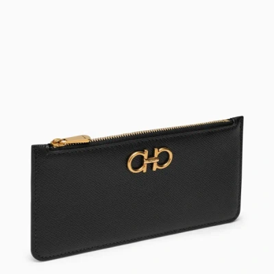 FERRAGAMO FERRAGAMO BLACK ZIPPED GANCINI CARDHOLDER