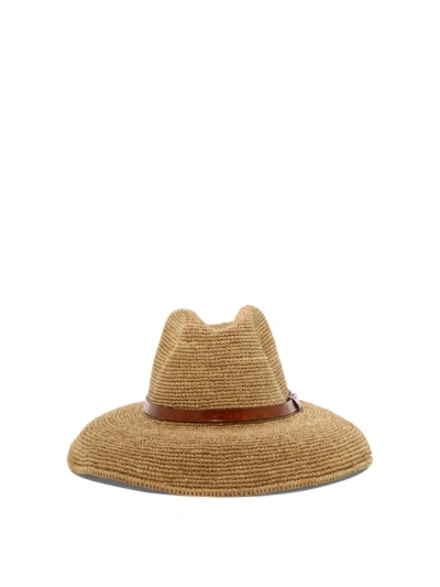 Ibeliv Natural Raffia And Brown Leather Safari Hat In Beige