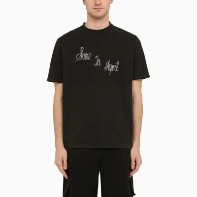 OUR LEGACY OUR LEGACY BLACK COTTON T SHIRT WITH PRINTS